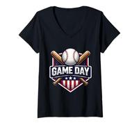 Women's Baseball Game Day Fan Lover Player Coach Spectator American V-Neck T-Shirt