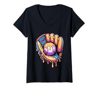 Womens Baseball Glove Ice Cream Drip Toddler Boy V-Neck T-Shirt