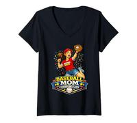 Women's Baseball Mom Funny Excited Game Day V-Neck T-Shirt