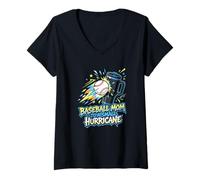 Women's Baseball Mom to A Small Hurricane Ballfield Bleachers V-Neck T-Shirt