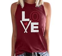 Women's Baseball Print Sleeveless Vest Summer Three Colours T-Shirt Sexy Top Women's Long Sleeve, red, S