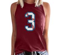 Women's Baseball Print Sleeveless Vest Summer Three Colours T-Shirt Tops Women, red, XL