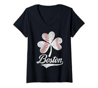 Womens Baseball Shamrock Lucky Clover Boston St Patrick's Day Irish V-Neck T-Shirt
