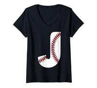 Womens Baseball Sport Player Monogram Cool Initial Letter J Graphic V-Neck T-Shirt