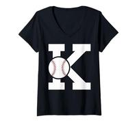 Womens Baseball Sport Player Monogram Cute Initial Letter K Graphic V-Neck T-Shirt