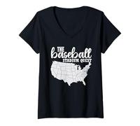Women's Baseball Stadium Quest Fan Travel Map the Ballpark Chaser V-Neck T-Shirt