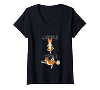 Women's Basenji Dog Practicing Yoga Inhale - exale DIGOR Funny V-Neck T-Shirt