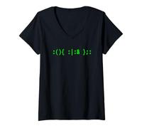Women's Bash Fork Bomb - Green Text Design for Command Line Hackers V-Neck T-Shirt
