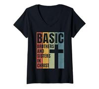 Women's Basic Brothers and Sisters in Christ (Distressed Design) V-Neck T-Shirt