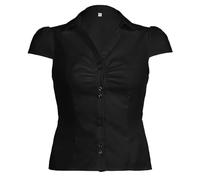 Women's Basic Button Down Shirts Cap Sleeve Lapel Collar Tight Blouse Tie Up Back Slim Fit Tops Summer Office Shirt (A-Black, M)