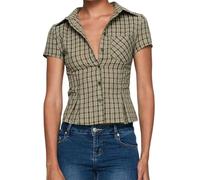 Women's Basic Button Down Shirts Cap Sleeve Lapel Collar Tight Blouse Tie Up Back Slim Fit Tops Summer Office Shirt (D-Green, M)