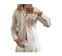 Women's Basic Button Down Shirts Long Sleeve V Neck Lapel Collar Tight Blouse Slim Fit Tops Casual Office Shirt (A-Mixed Color, S)