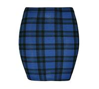 Womens Basic Casual Mini Skirt Ladies Simple Stretchy Printed Bodycon Mini Skirt (Blue Tartan UK 24-26)