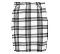 Womens Basic Casual Mini Skirt Ladies Simple Stretchy Printed Bodycon Mini Skirt (White Tartan UK 12-14)