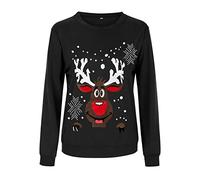 Womens Basic Christmas Tops 2025 Tee Shirt Women's Christmas T-Shirts Thick Crewneck Soft Deer Printed Long Sleeve Casual Tops Blouse Adults Tunics for Daily Life Xmas Gifts (Black, S)