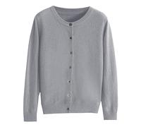 Womens Basic Crew Neck Long Sleeve Down Cardigan Womens Wool Cardigan (B-1-Grey, L)