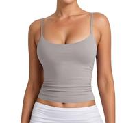 Women's Basic Crop Tank Tops Slim Fitted Basic Camisole U Neck Adjustable Strap Tank Top (Grey, XL)