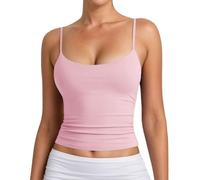Women's Basic Crop Tank Tops Slim Fitted Basic Camisole U Neck Adjustable Strap Tank Top (RD1, XL)