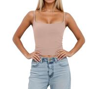 Women's Basic Double Lined Scoop Neck Tank Tops Adjustable Cami Tank Summer Sleeveless Tank Tops for Women Rose Gold