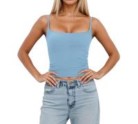 Women's Basic Double Lined Scoop Neck Tank Tops Adjustable Cami Tank Summer Sleeveless Tops 2025 New Built in Bra
