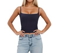 Women's Basic Double Lined Scoop Neck Tank Tops Adjustable Cami Tank Summer Sleeveless Tops 2025 New Built in bra