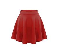 Women's Basic High Waist Casual Work Party Holiday Business Mini Skirt Stretchy Skirts Short Skirt Teens Kids Girls Children HIGH Waisted Stretch Plain Flared Short Skater Skirts (8, Red)