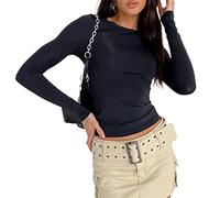 Women's Basic Long Sleeve Slim Fit Crop T Shirt Top Y2K Tops TikTok Crop Top Club Party E-Girls Streetwear(Black-a, M)