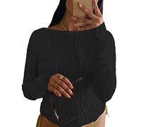 Women's Basic Long Sleeve Slim Fit Crop T Shirt Top Y2K Tops TikTok Crop Top Club Party E-Girls Streetwear(Balck-1A,M)