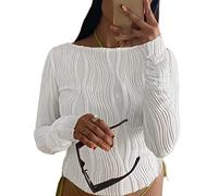 Women's Basic Long Sleeve Slim Fit Crop T Shirt Top Y2K Tops TikTok Crop Top Club Party E-Girls Streetwear(White-1A,M)