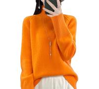 Womens Basic Loose Turtleneck Pullover Sweater 100% Merino Wool Thick Long Sleeve Casual Jumper Orange XL