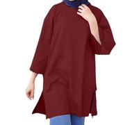 Womens Basic Shirt Blouse 2025 Tops Women's Autumn New Muslim StUp Collar Button Solid Color Long Sleeved Shirt for Indoor Outdoor Workout Xmas Gifts (Red, L)