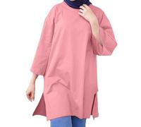 Womens Basic Shirt Blouse 2025 Tops Women's Autumn New Muslim StUp Collar Button Solid Color Long Sleeved Shirt for Indoor Outdoor Workout Xmas Gifts (Pink, XXXXL)