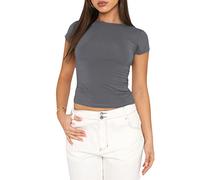 Women's Basic Slim Fit T-Shirt Top Short Sleeve Y2K Tops TikTok Influence Crop Top Club Party Streetwear(Gray-1, S)