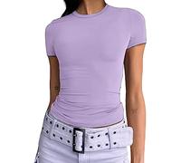 Women's Basic Slim Fit T-Shirt Top Short Sleeve Y2K Tops TikTok Influence Crop Top Club Party Streetwear(Purple-1, M)