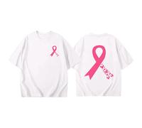 Women's Basic T-Shirt Crew Neck Short Sleeve Casual T-Shirt with Breast Cancer Awareness Month Print Denim Skirts Skull Leggings Women, White, L