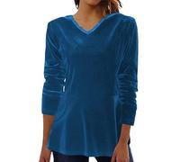 Womens Basic T Shirt Thermal Tops Europe and The States 2023 New Gold Velvet Long Sleeved Large V Neck Bottoming Shirt Base Layer Tee for Workout Daily Life Xmas Gifts (BU1, XL)