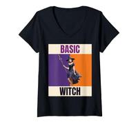Women's Basic Witch Retro Pinup Halloween Costume Party V-Neck T-Shirt