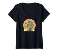 Womens Basilisk Fantasy Creature Spiral Art Design V-Neck T-Shirt