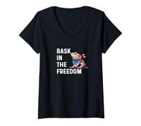 Women's Bask in the Freedom Bearded Dragon Funny Fourth July America V-Neck T-Shirt