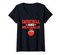 Womens Basketball and Meatballs V-Neck T-Shirt