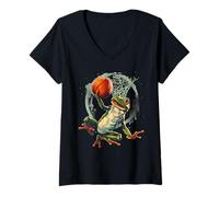 Womens Basketball Frog Toad Slam Dunk Artwork Basketball Hoop V-Neck T-Shirt