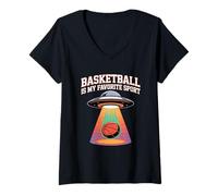 Womens Basketball is My Favourite Sport Funny Alien UFO Abduction V-Neck T-Shirt