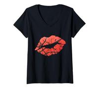 Womens Basketball Lipstick Kiss Lips for Basketball Players & Fans V-Neck T-Shirt