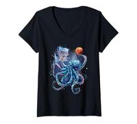 Women's Basketball Octopus Slam Dunk Basketball Player Artwork V-Neck T-Shirt