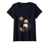 Women's Basketball Panda Bear Artwork Basketball Player Drawing V-Neck T-Shirt
