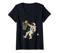 Womens Basketball Slam Dunk Astronaut Basketball Player Drawing V-Neck T-Shirt
