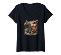 Women's Basketball USA Flag Retro Sneaker Hoops Player V-Neck T-Shirt