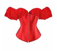 Womens Basque Overbust Off-Shoulder Red Corset Tops Overbust Sexy Lace Up Boned Bustier Corsets Bridal Lingerie Bodyshaper Shapewear Plus Size Gothic Bustier Underbust Halloween Vampire Costume