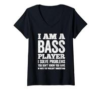 Womens Bass Player Definition Funny Musician V-Neck T-Shirt