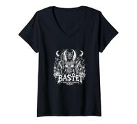Women's Bastet Grace with Claws Egyptian Cat Goddess V-Neck T-Shirt